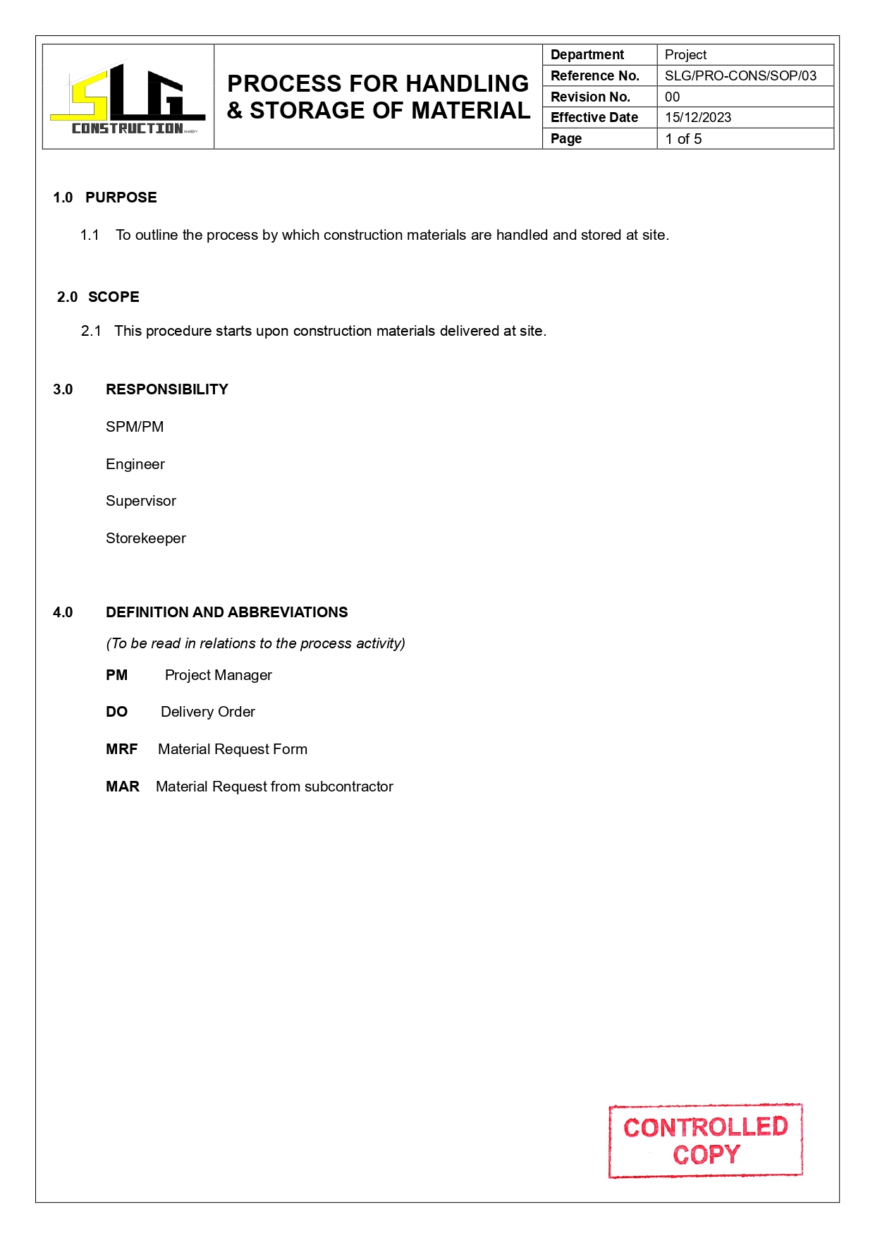 SLG-PRO-SOP Page 1